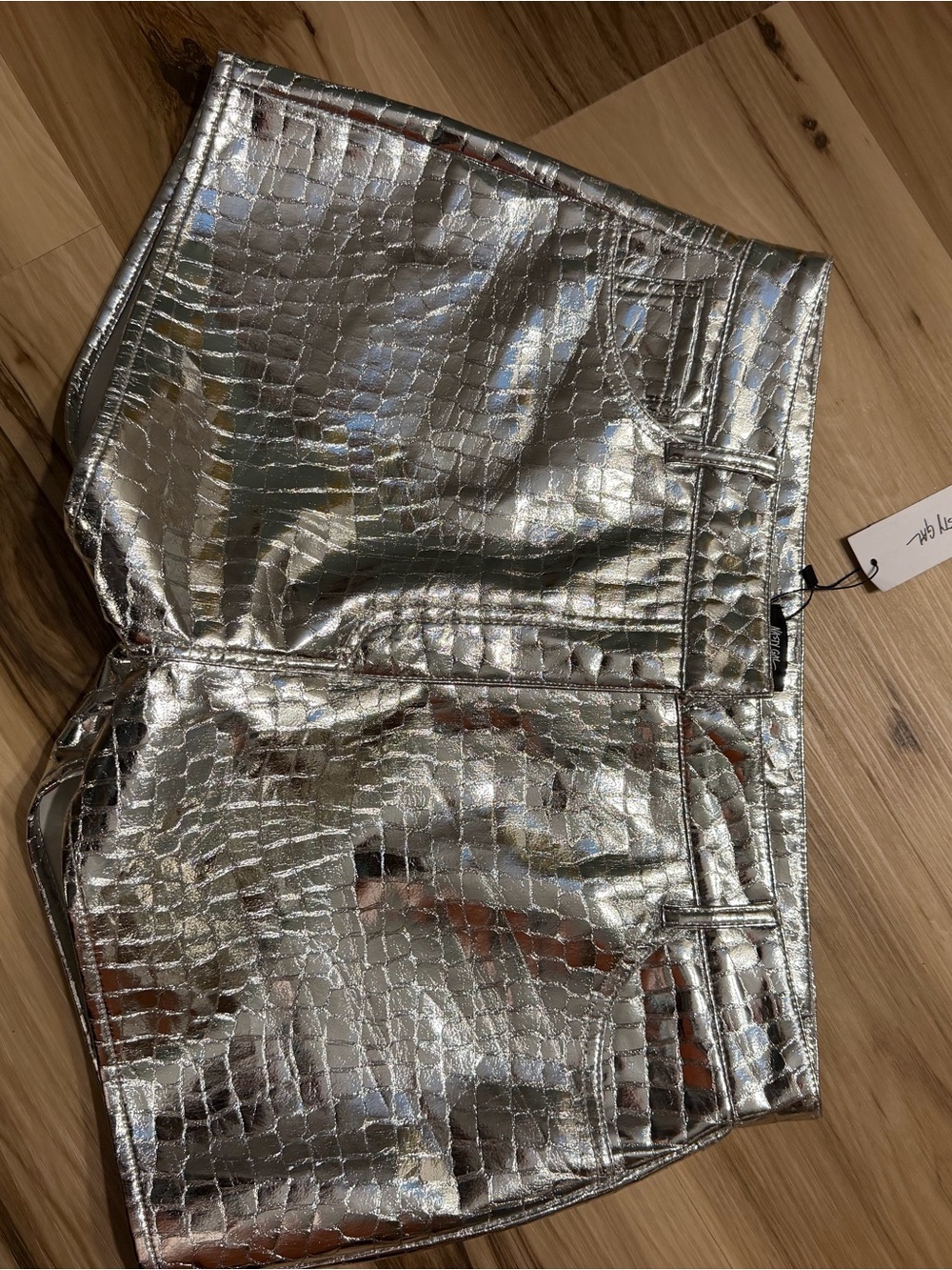 Nasty Gal Silver Croc-Embossed High Waist Shorts - Picture 2 of 5